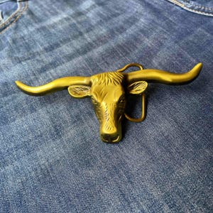 Antique Bronze Longhorn Steer Head Belt Buckle, Western Style