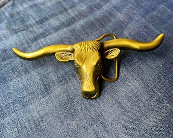 Antique Bronze Longhorn Steer Head Belt Buckle, Western Style