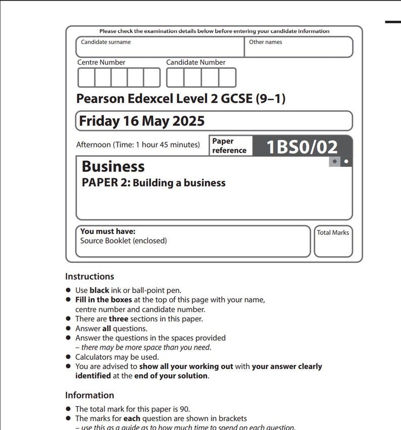 2025 Pearson Edexcel GCSE Business Paper 2 + Mark Scheme 1bs0 02 - Etsy