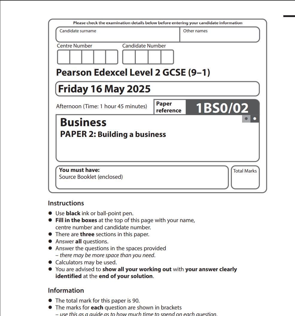 2025 Pearson Edexcel GCSE Business Paper 2 + Mark Scheme 1bs0 02 - Etsy