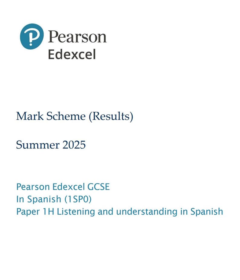 2025 Pearson Edexcel GCSE Spanish Paper 1 + Mark Scheme 1sp0 1H - Etsy