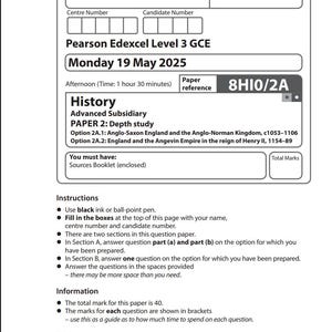2025 Pearson Edexcel as History Paper 2+ Mark Scheme 8hi0 2A image 1