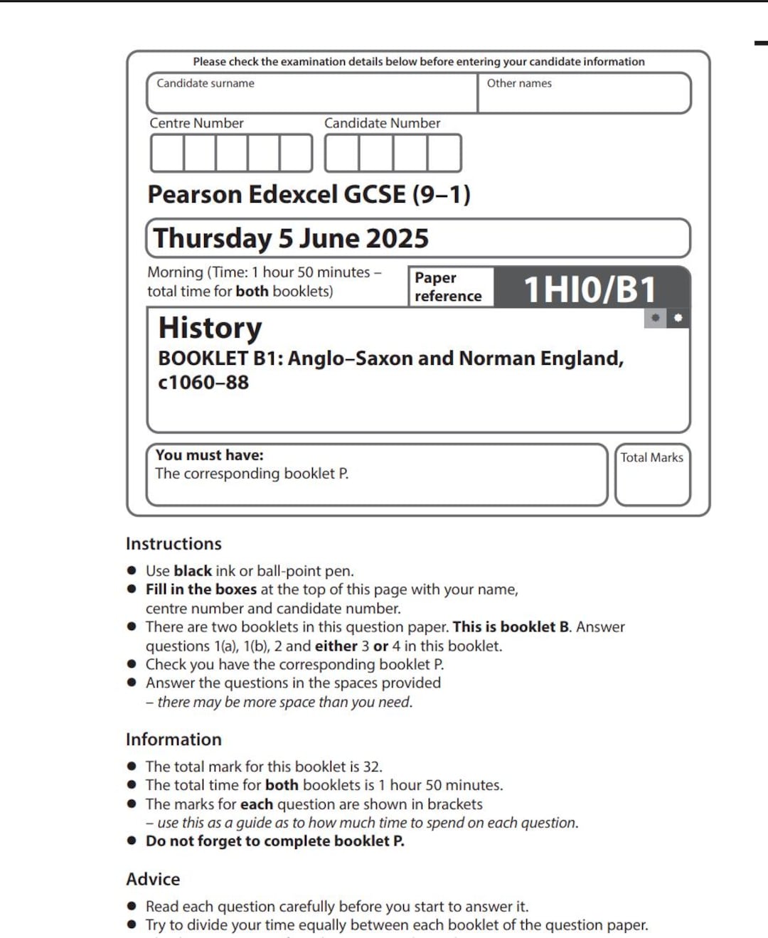 2025 Pearson Edexcel GCSE History Paper 1B + Mark Scheme 1hi0 B1 - Etsy