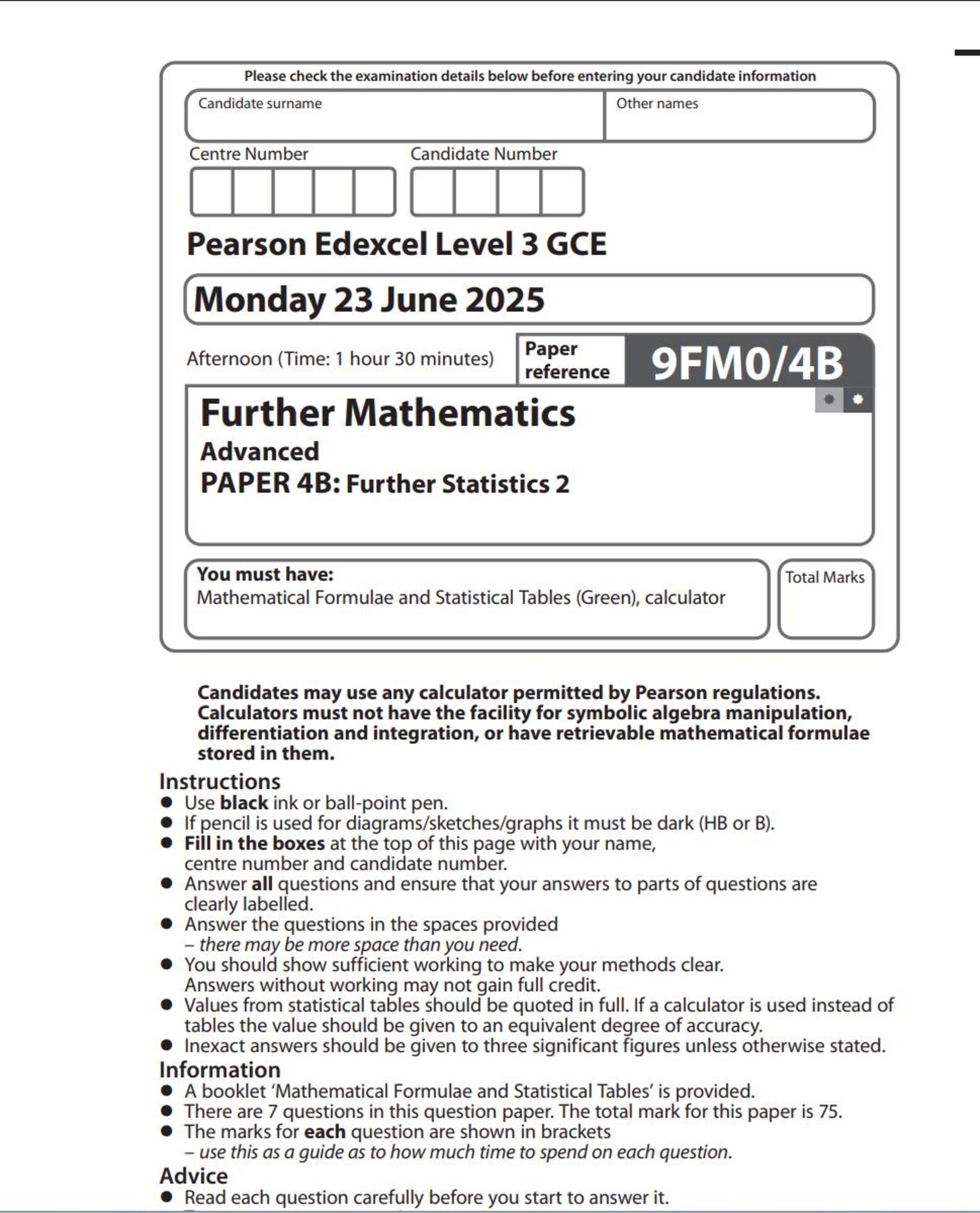 2025 Pearson Edexcel A Level Further Mathematics Paper 4b + Mark Scheme ...