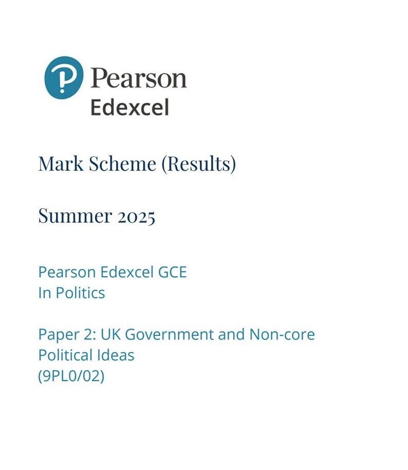 2025 Pearson Edexcel a Level Politics Paper 2+ Mark Scheme 9pl0 02 - Etsy