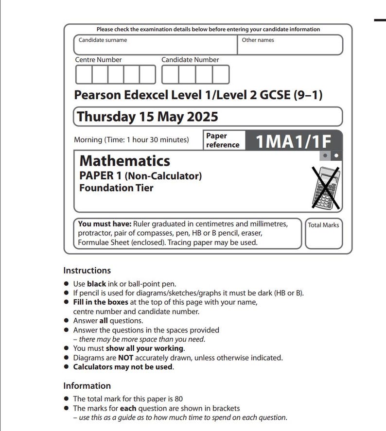 2025 Pearson Edexcel Gcse Mathematics Foundationr Paper 1f + Mark ...