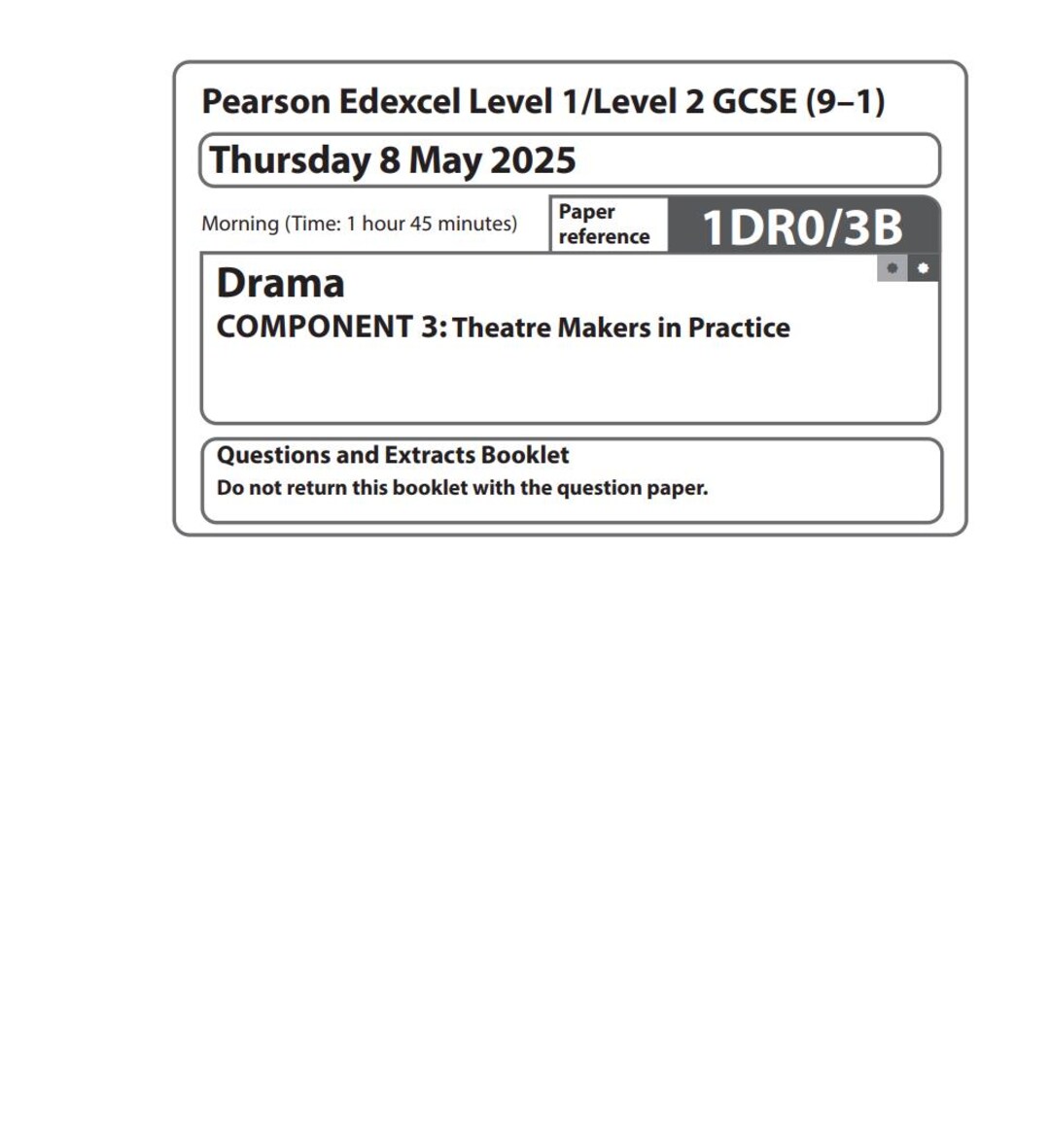 2025 Pearson Edexcel GCSE Drama Paper 3B + Mark Scheme 1dr0 3B - Etsy.de