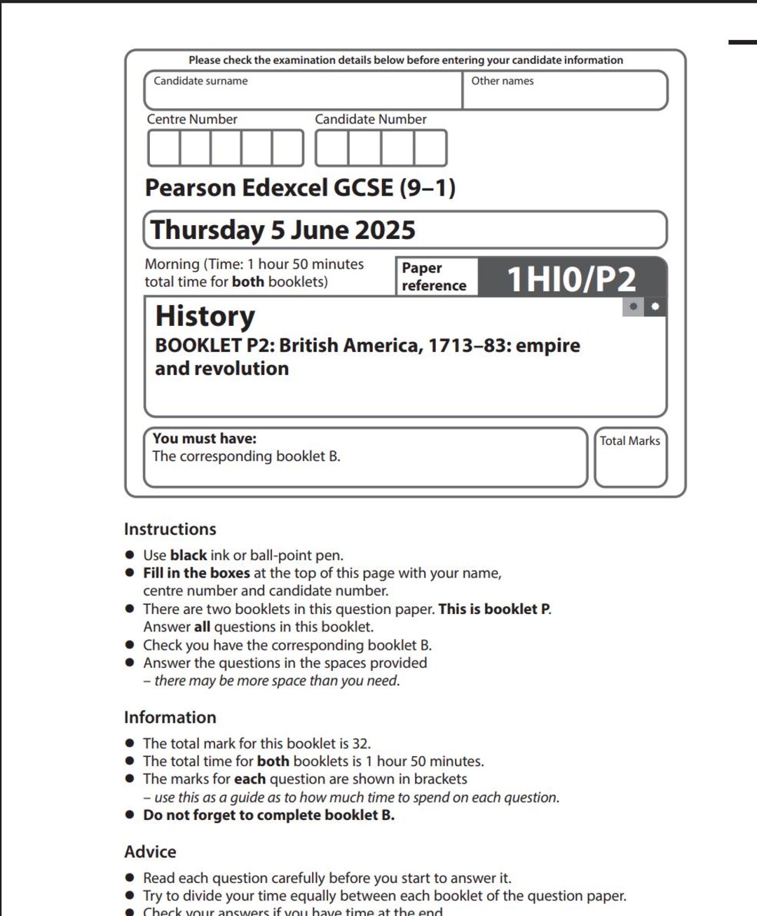 2025 Pearson Edexcel GCSE History Paper P2 + Mark Scheme 1hi0 P2 - Etsy