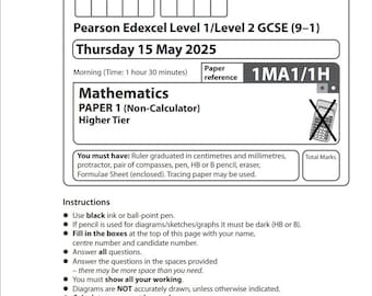 2025 Pearson Edexcel GCSE Mathematics Higher Tier Paper 1 + Mark Scheme 1ma11H