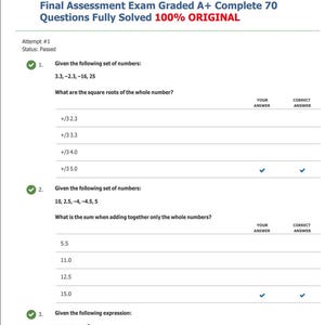 May include: A document titled "WGU C784 Applied Healthcare Statistics Latest 2024 Final Assessment Exam." The document includes exam questions with multiple-choice answers. The text indicates the exam is graded A+ and fully solved. The document is marked as 100% ORIGINAL.