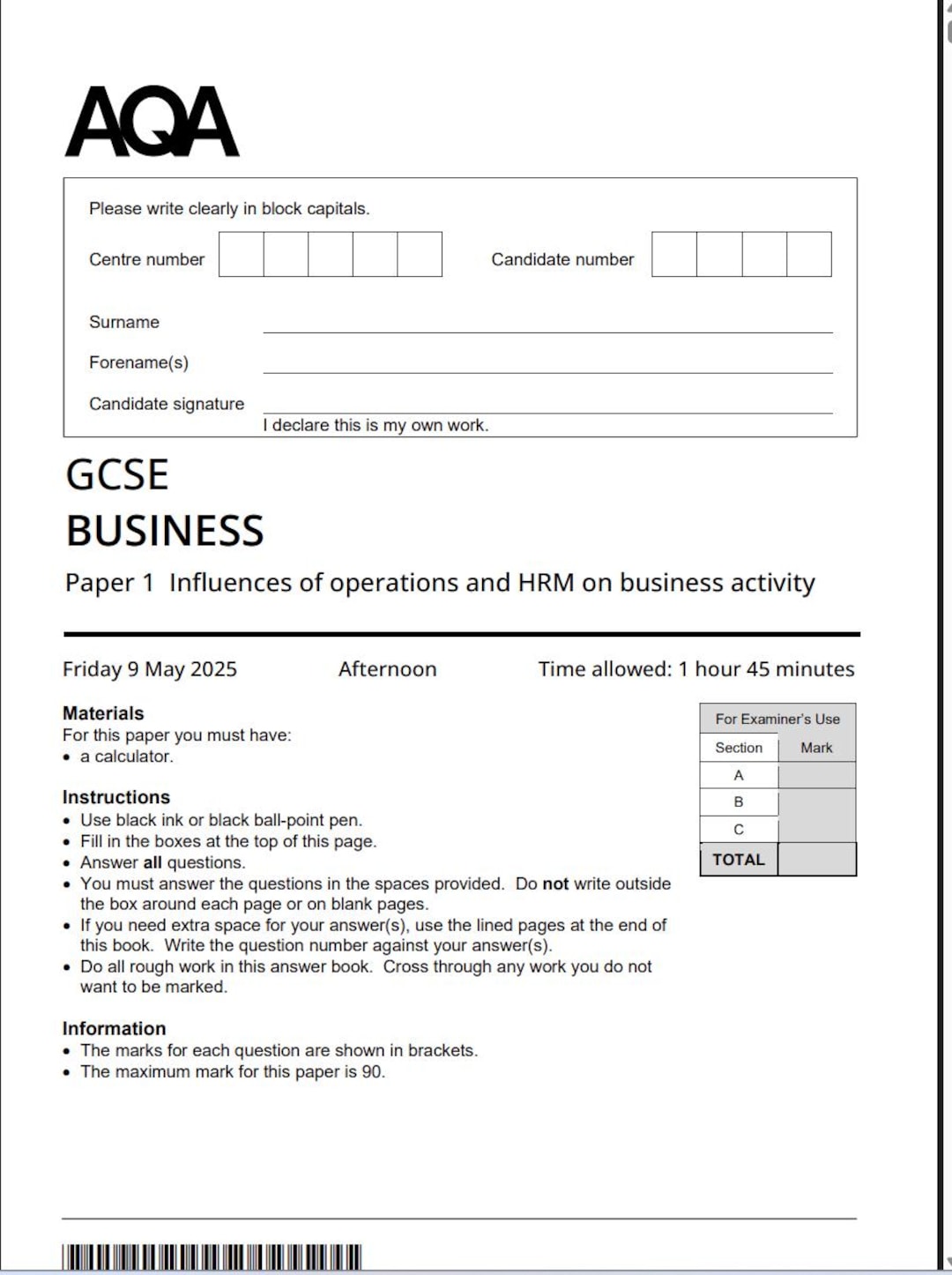 2025-aqa-gcse-business-paper-1-and-mark-scheme-8132-1-influences-of