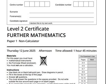 GCSE de Matemáticas Avanzadas de AQA 2025, Examen 1 y Esquema de Calificación (Sin calculadora) 83651