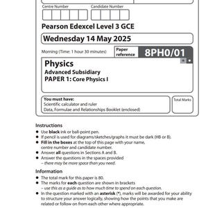 2025 Pearson Edexcel AS Fysik Del 1+ Betygsschema 8ph0 01