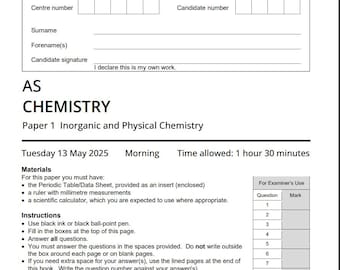 2025 Aqa as Level Chemistry Paper 1 and Mark Scheme Inorganic and Physical Chemistry7404 1