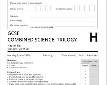 2025 Aqa GCSE Combined Science Biology Paper 2 Trilogy Higher Tier Paper 2 and Mark Scheme 8464B2H