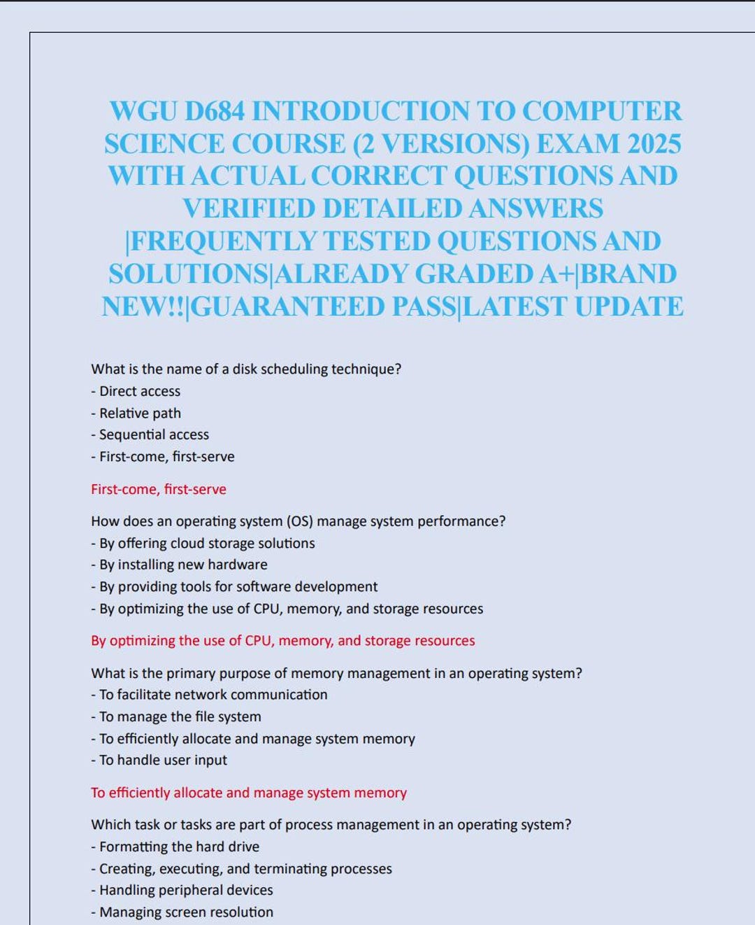 WGU D684 Introduction to Computer Science Course (2 Versions 2025 - Etsy