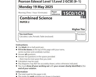 2025 Pearson Edexcel GCSE Combined Science Chemistry Paper 2 + Mark Scheme 1sc0 1ch