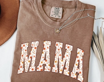 Comfort Colors Floral Mama Shirt, Retro Mom Tee