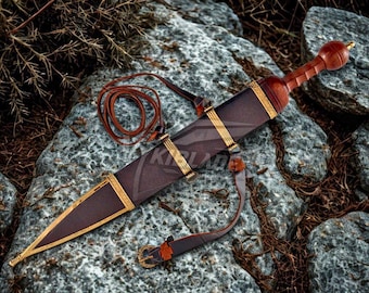 Handgemachtes römisches Gladius-Schwert | Griff aus Rosenholz, Lederscheide