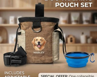 Benutzerdefinierte Hunde Leckerli-Beutel, personalisierte Trainingstasche, Pet Portrait Walking Bag (zusammenklappbare Schüssel)