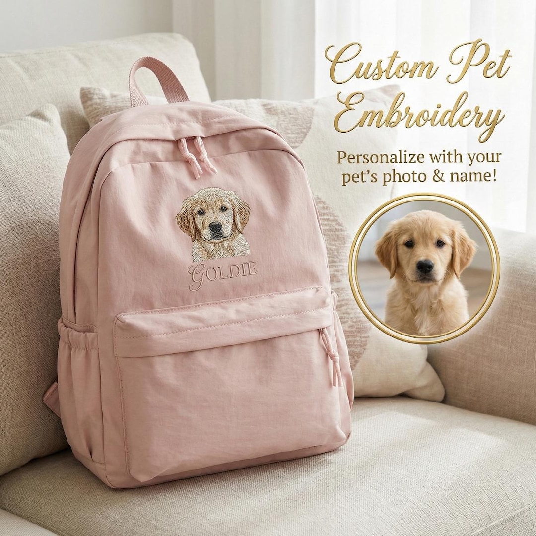 Embroidered Pet Portrait Backpack, Custom Dog Rucksack