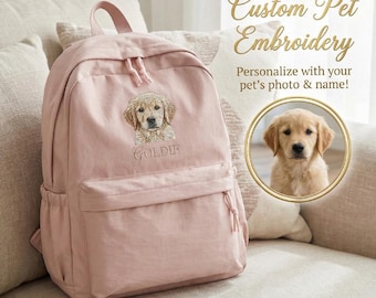 Mochila con retrato de mascota bordado, mochila personalizada para perros, regalo personalizado