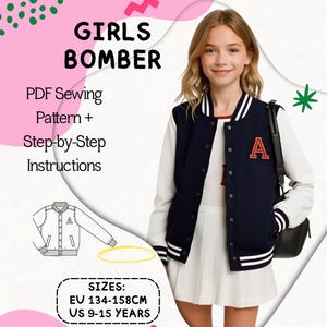 Girls Bomber Jacket Sewing Pattern: EUR 134-158 (PDF Download)