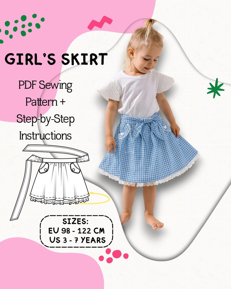 Girls Skirt Sewing Pattern • Beginner Friendly, Sizes 3-7 Years (PDF ...