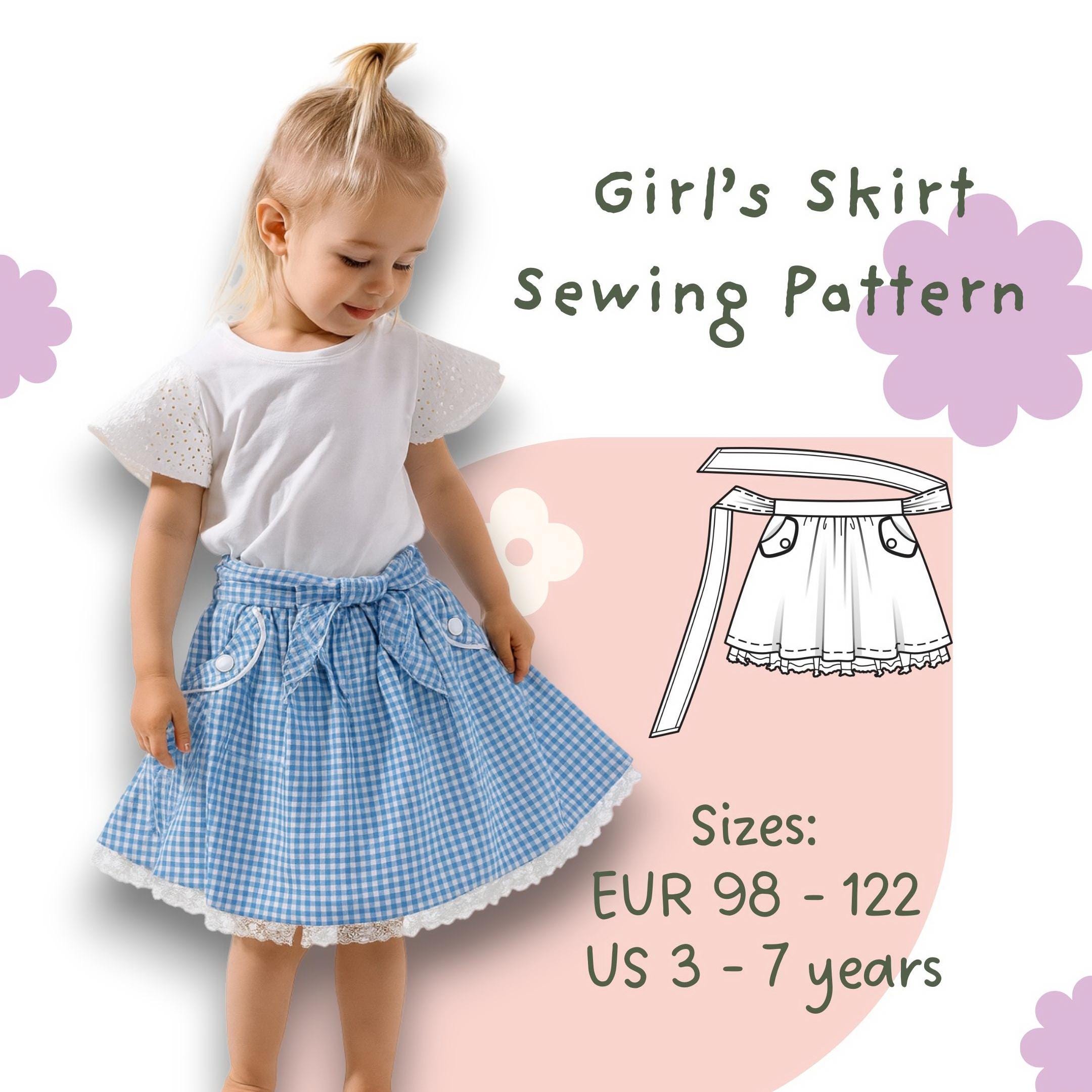 Girls Skirt Sewing Pattern • Beginner Friendly, Sizes 3-7 Years (PDF ...