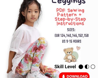 Patrón de costura para leggings de niña: 134-158 EUR (Descarga PDF)