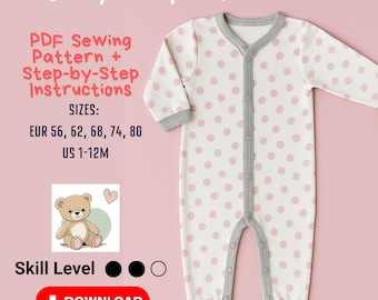 Baby Jumpsuit Sewing Pattern: PDF Download (EUR 56-80 / US 1-12M)
