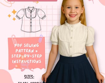 Patrón de costura para blusa con mangas abullonadas para niñas (Descarga PDF)