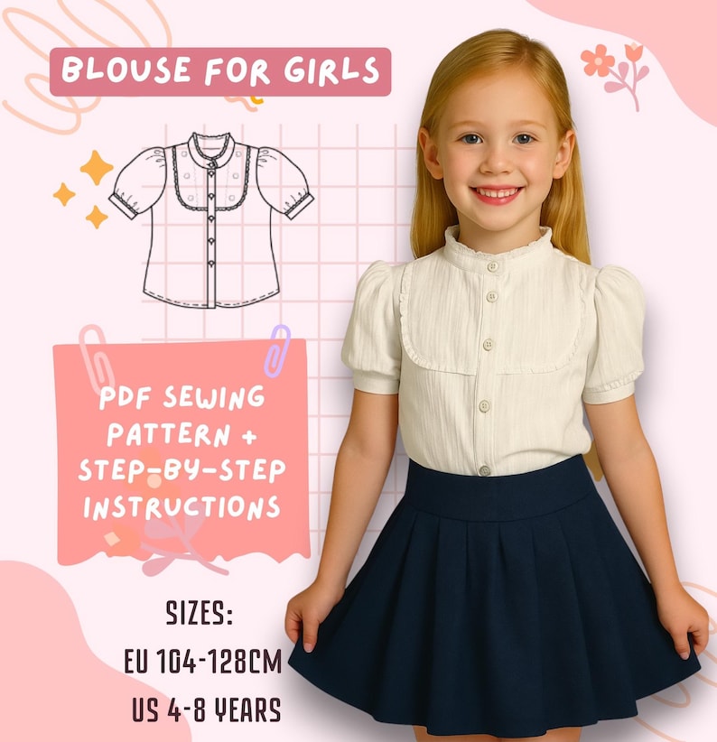 Girls Puff Sleeve Blouse Sewing Pattern | Toddler to Kids (PDF Download ...