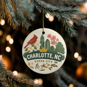Charlotte NC Ceramic Ornament | Nature and Cardinal Design | Queen City Holiday Gift