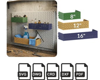 Pegboard Shelf Box Cut Files, 8", 12", 16" Metal Tray (Digital Download)