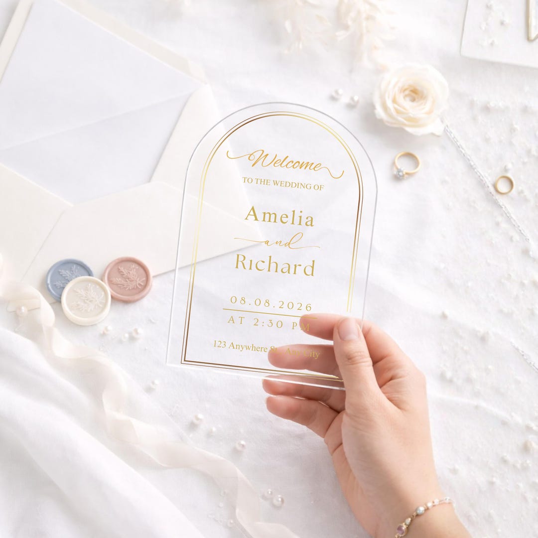 Invite Shape Acrylic Wedding Invitation – Arch Shape Clear Invite – Clear Acrylic ...
