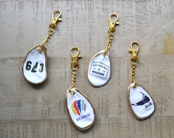 Handmade Shell Bag Charm / Key Chain - New England Edition