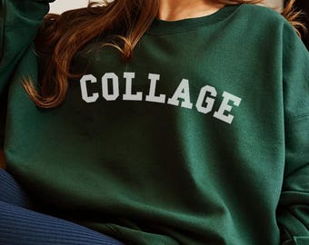 COLLAGE Unisex sweater met ronde hals, woordspeling op COLLEGE-shirt, kunstenaar cadeau DIY Maker collagekunst, knutselen, vintage stijl, collegiaal, Ivy League