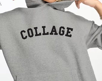 COLLAGE Unisex sweater met ronde hals, woordspeling op COLLEGE-shirt, kunstenaar cadeau DIY Maker collagekunst, knutselen, vintage stijl, collegiaal, Ivy League