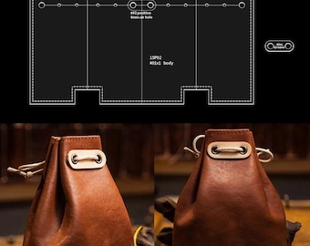 May include: Two brown leather drawstring pouches with metal accents. The pouches are displayed next to a black diagram with text that reads "#02 position 6mm air hole" and "15P02 #01x1 body". The pouches are likely for carrying small items.