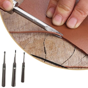 Biseladora de bordes de cuero, 3 piezas, duradera, en forma de V y U, para manualidades, herramienta profesional para trabajar el cuero, biselado y acabado de bordes suaves y precisos.