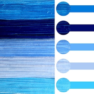 Puede incluir: Un surtido de limpiapipas azules en varios tonos, desde azul cielo claro hasta azul marino oscuro. La imagen también presenta una paleta de colores con círculos y líneas azules correspondientes, mostrando la gama de tonos.