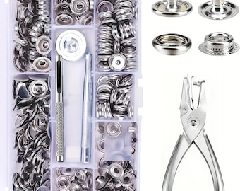 Bouton-pression avec pinces perforées, 1 jeu, attache en acier inoxydable, pour bricolage maroquinerie, toile, accessoires de bâches, installation sécurisée