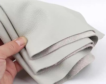 Genuine Cowhide Leather Fabric, Light Grey Flexible for Craft Girly Sofa Seats, Backpacks, Wallets, Leatherwork Supplies, Sewing Supplies