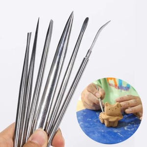 Cuchillo de cerámica de doble punta para tallar arcilla, ideal para modelar, repujar, imprimir diseños personalizados y crear texturas para manualidades.
