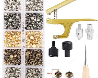 Fixation de goujons en cuivre pour rivets doubles, 1 jeu, Fixation sécurisée pour presse à main, Outils de pose de boutons pour maroquinerie