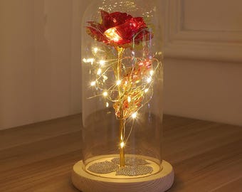 Lampka nocna LED Rose | Ręcznie robiony romantyczny wystrój pokoju | Lampa kwiatowa zasilana bateriami
