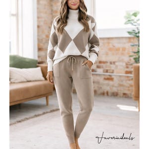 amropi Dames Trainingspak Set Trui Sweatshirt en Joggingbroek Warm Sweatsuit, Grijs, M