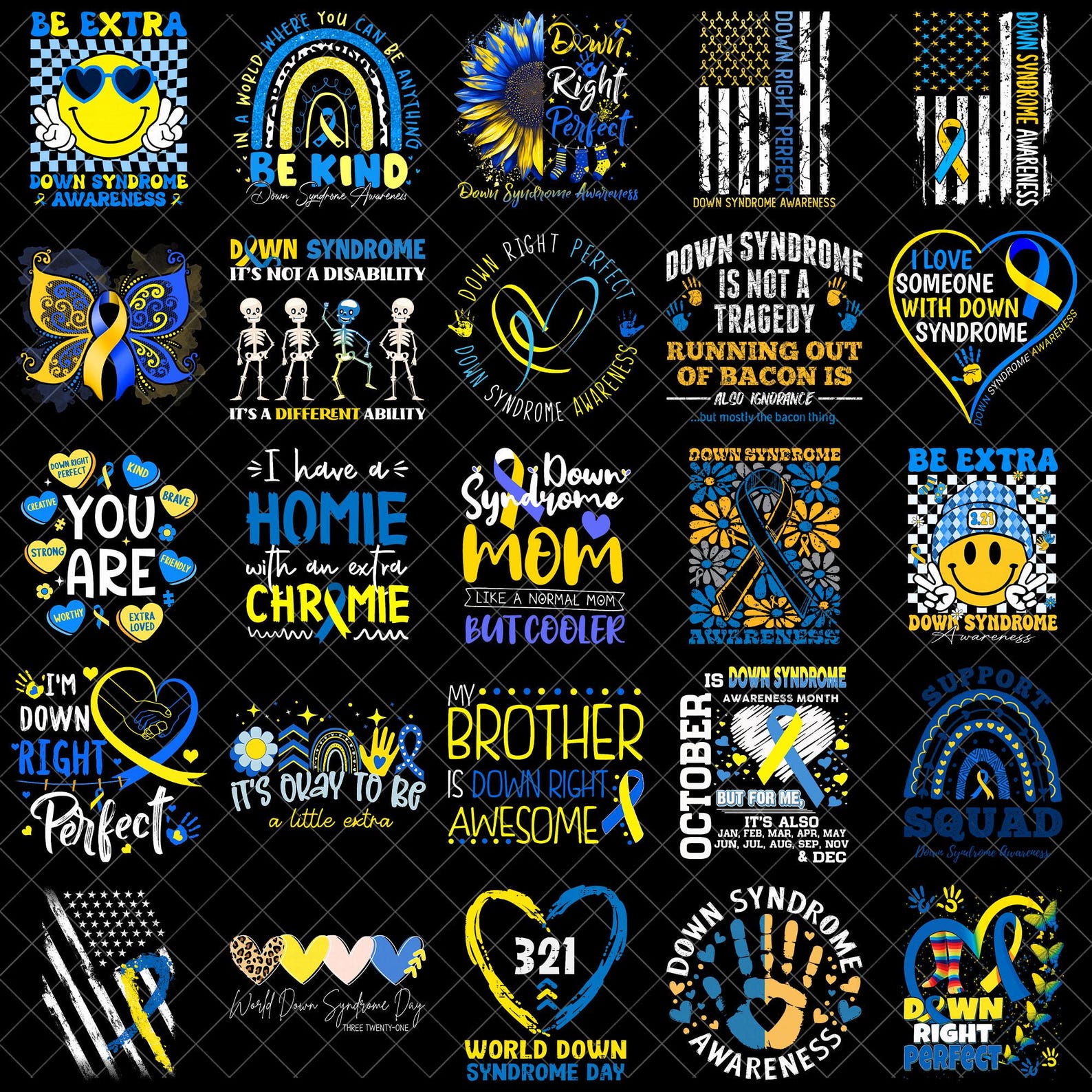 Down Syndrome Awareness PNG Bundle, Blue Yellow Ribbon Sunflower ...