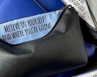 Motivational Zipper Pouch: Vegan Leather Makeup Bag, Empowerment Gift